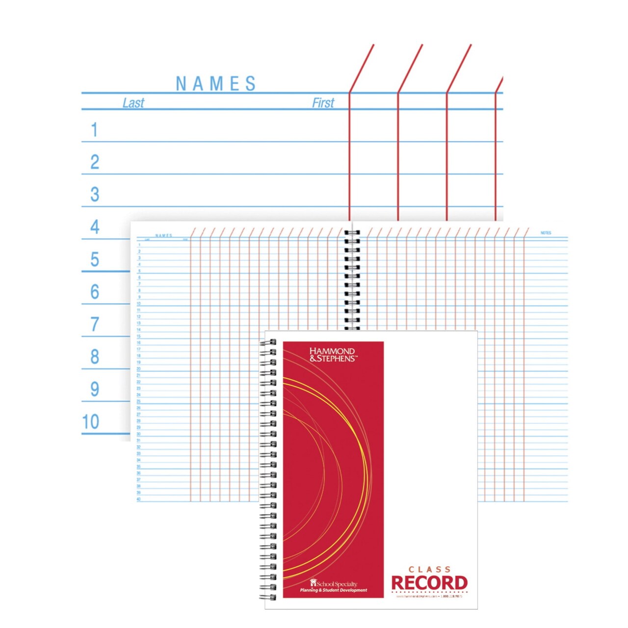 Hammond & Stephens Versatile Format Class Record Book, PolyIce Cover, 8-1/2 x 11 Inches, 105 Sheets, 6 Week, Red/Blue